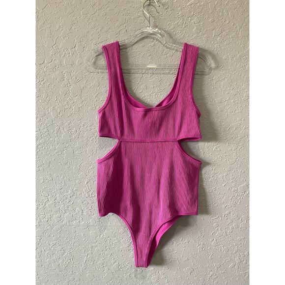 Sage & Stone Purple Pink Ribbed  Cutout Bodysuit Size L/XL - Picture 6 of 8